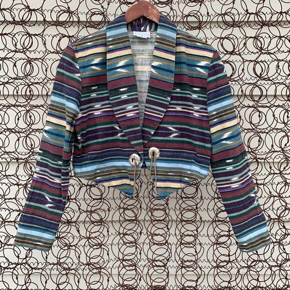 Vintage 90s southwestern Aztec concho crop blazer - Picture 1 of 6